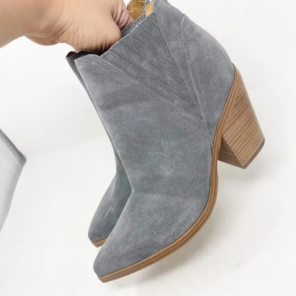 Marc Fisher Grey Suede Gadri Pointed Toe Stacked Heel Boots Booties