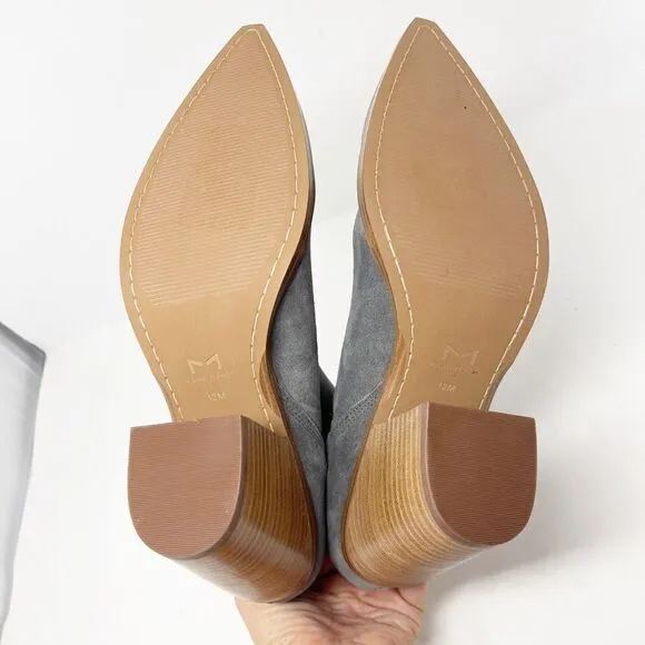 Marc Fisher Grey Suede Gadri Pointed Toe Stacked Heel Boots Booties