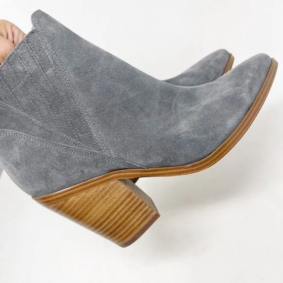 Marc Fisher Grey Suede Gadri Pointed Toe Stacked Heel Boots Booties