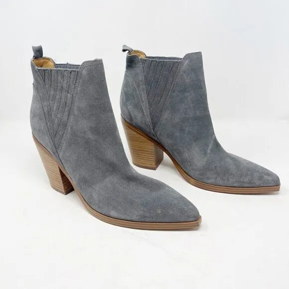 Marc Fisher Grey Suede Gadri Pointed Toe Stacked Heel Boots Booties