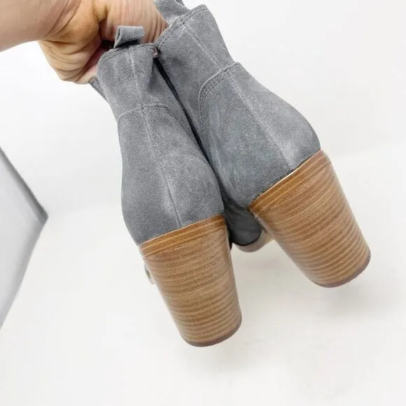 Marc Fisher Grey Suede Gadri Pointed Toe Stacked Heel Boots Booties