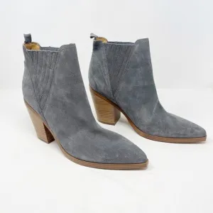 Marc Fisher Grey Suede Gadri Pointed Toe Stacked Heel Boots Booties