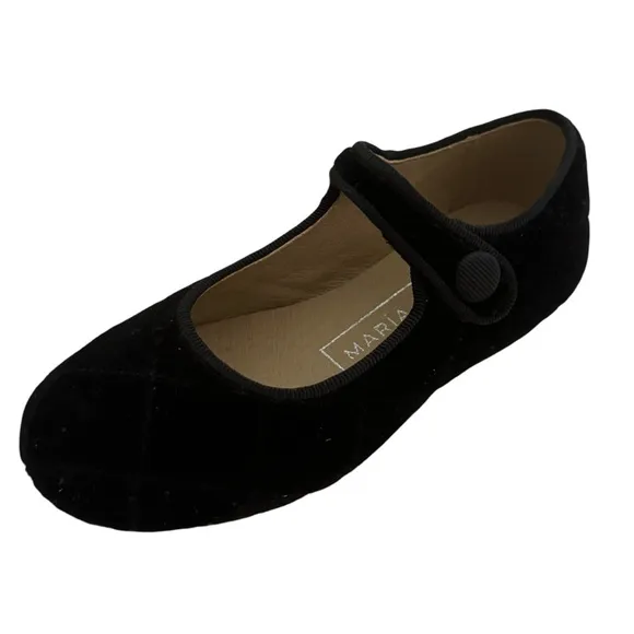 MARIA CATALAN Black Velvet Merceditas Mary Jane Shoes Diamond Cut Made in Spain