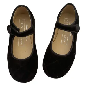MARIA CATALAN Black Velvet Merceditas Mary Jane Shoes Diamond Cut Made in Spain