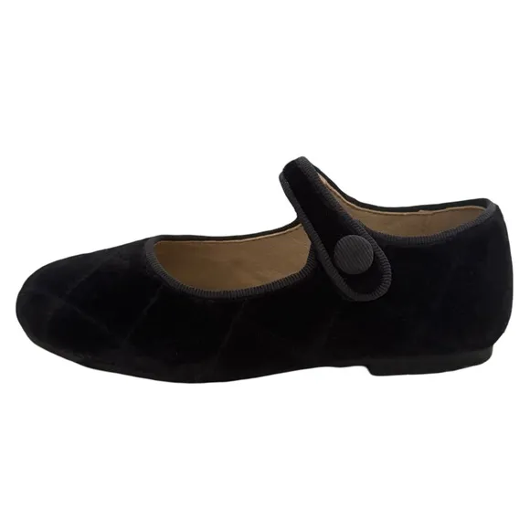 MARIA CATALAN Black Velvet Merceditas Mary Jane Shoes Diamond Cut Made in Spain
