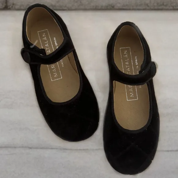 MARIA CATALAN Black Velvet Merceditas Mary Jane Shoes Diamond Cut Made in Spain