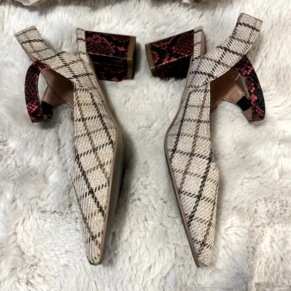 Mariko Anthropologie Marilou Plaid Snakeprint Colorblock Slingback Shoes Sz 7