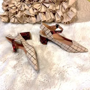 Mariko Anthropologie Marilou Plaid Snakeprint Colorblock Slingback Shoes Sz 7