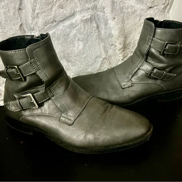 Mark Anthony size 11m Men's Gray Leather Buckle Boots