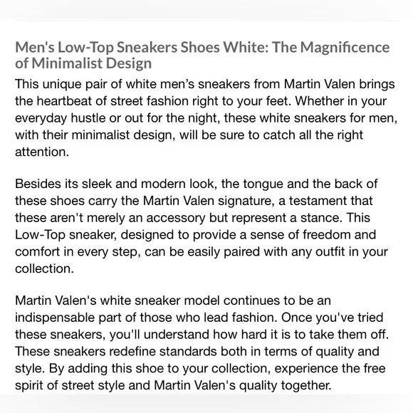 Martin Valen Men’s Casual Low White Sneakers