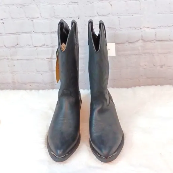 Masterson Mens Soft Black Grained Leather Embossed Western CowBoy Boots 11D NWT