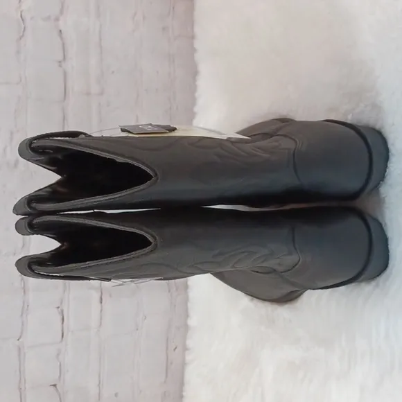 Masterson Mens Soft Black Grained Leather Embossed Western CowBoy Boots 11D NWT