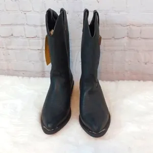 Masterson Mens Soft Black Grained Leather Embossed Western CowBoy Boots 11D NWT