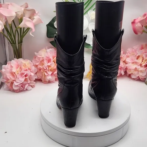 Max &amp; Co. Black Leather Small Boots With Heel Sz. 36/6
