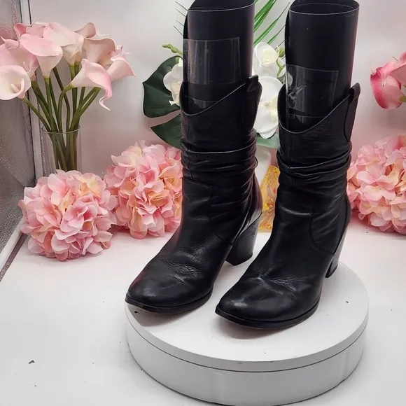 Max &amp; Co. Black Leather Small Boots With Heel Sz. 36/6