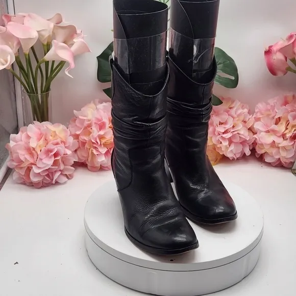 Max &amp; Co. Black Leather Small Boots With Heel Sz. 36/6