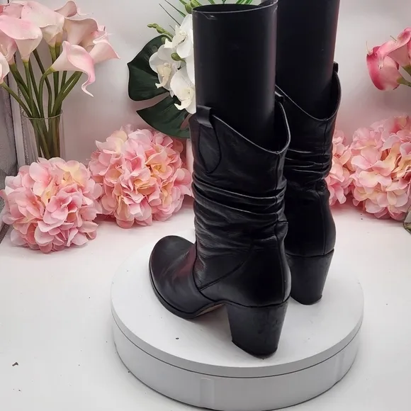 Max &amp; Co. Black Leather Small Boots With Heel Sz. 36/6