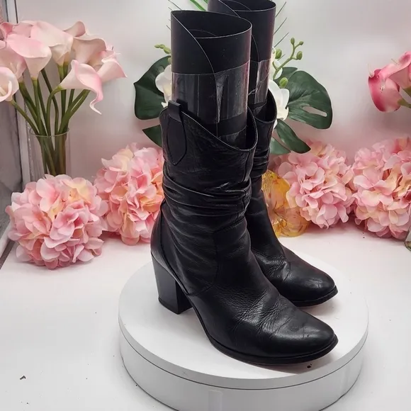 Max &amp; Co. Black Leather Small Boots With Heel Sz. 36/6