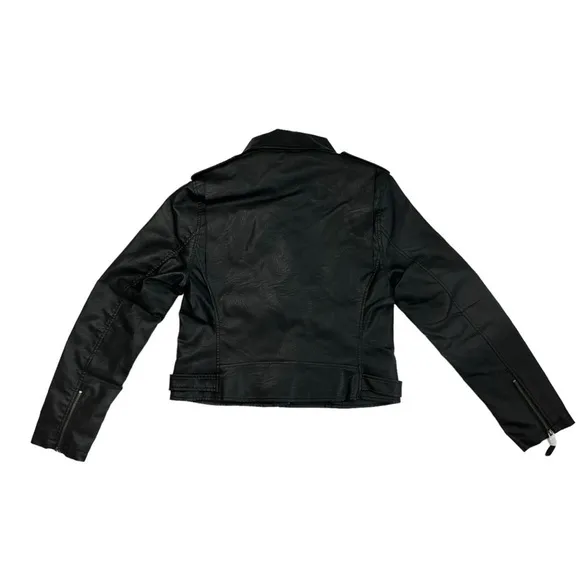 Max Studio Faux Leather Cropped Moto Jacket Black New Punk Metal Silver Goth
