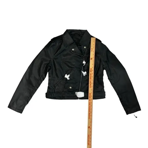 Max Studio Faux Leather Cropped Moto Jacket Black New Punk Metal Silver Goth