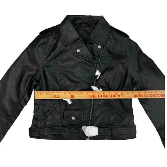 Max Studio Faux Leather Cropped Moto Jacket Black New Punk Metal Silver Goth
