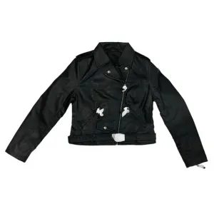 Max Studio Faux Leather Cropped Moto Jacket Black New Punk Metal Silver Goth