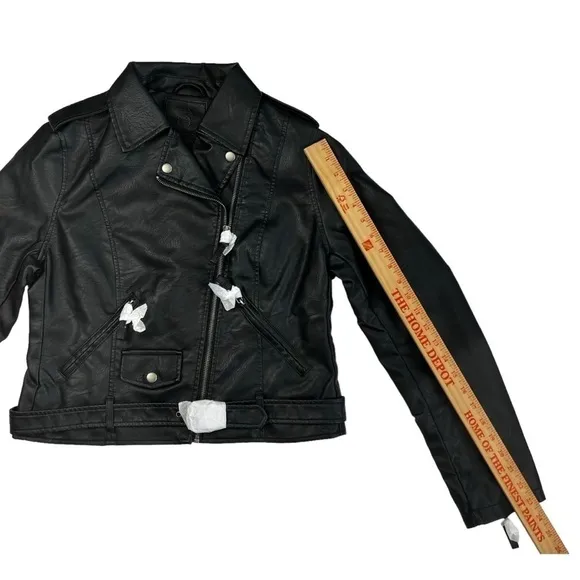 Max Studio Faux Leather Cropped Moto Jacket Black New Punk Metal Silver Goth