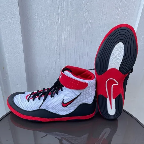 Men Nike Inflict Wrestling Shoes White, Red, Black 325256-100 Size 8