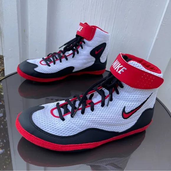 Men Nike Inflict Wrestling Shoes White, Red, Black 325256-100 Size 8