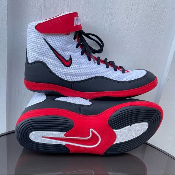 Men Nike Inflict Wrestling Shoes White, Red, Black 325256-100 Size 8