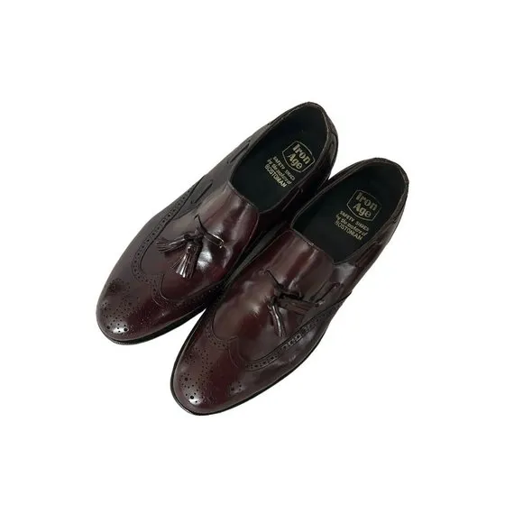 Mens 10 D/b Iron Age Bostonian Safety Oil Proof Shoes Burgundy Wing Tip Tassle