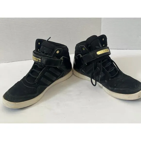 Men's Adidas AR 2.0 Black Gold Hi Top Sneakers Tennis Shoes Size 9.5