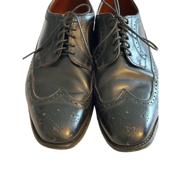 Mens Allen Edmonds Leiden Black Leather Lace Up Wingtip Quality Dress Shoe 10.5