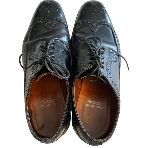 Mens Allen Edmonds Leiden Black Leather Lace Up Wingtip Quality Dress Shoe 10.5