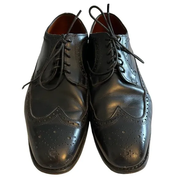 Mens Allen Edmonds Leiden Black Leather Lace Up Wingtip Quality Dress Shoe 10.5