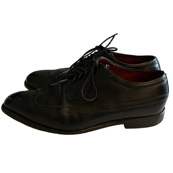 Mens Allen Edmonds Leiden Black Leather Lace Up Wingtip Quality Dress Shoe 10.5