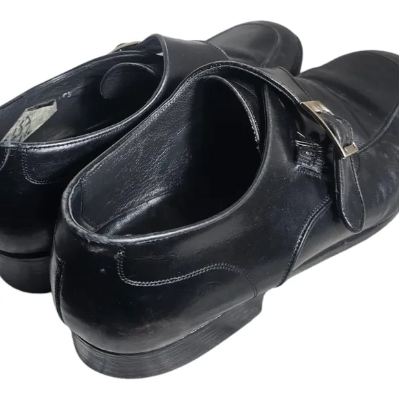 MENS BALLY ORANO Monk Strap Dress Shoes Size 10 D Black Leather/Made In Italy