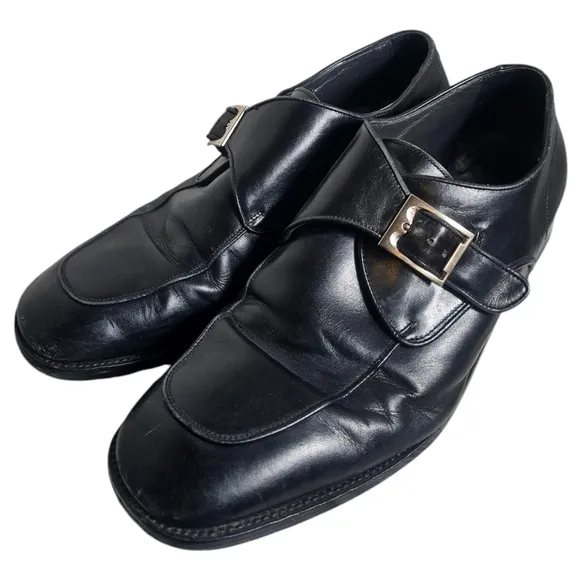 MENS BALLY ORANO Monk Strap Dress Shoes Size 10 D Black Leather/Made In Italy