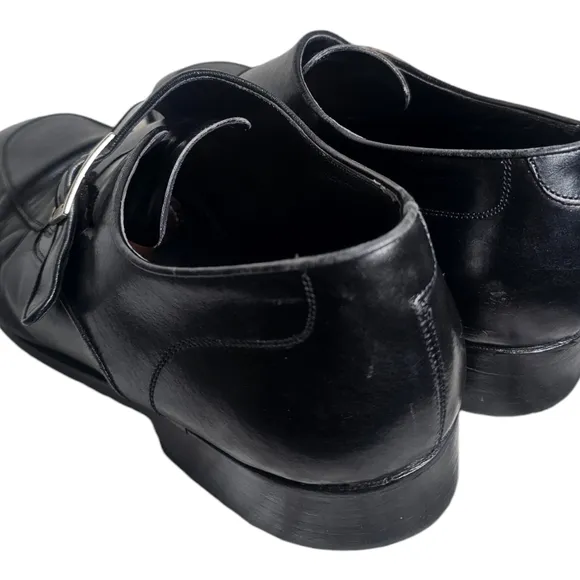 MENS BALLY ORANO Monk Strap Dress Shoes Size 10 D Black Leather/Made In Italy