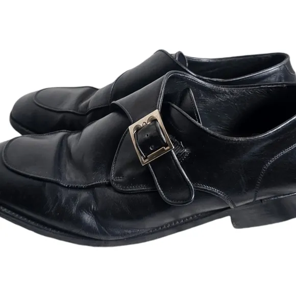 MENS BALLY ORANO Monk Strap Dress Shoes Size 10 D Black Leather/Made In Italy