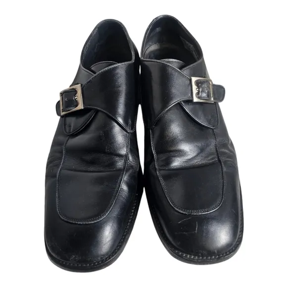 MENS BALLY ORANO Monk Strap Dress Shoes Size 10 D Black Leather/Made In Italy