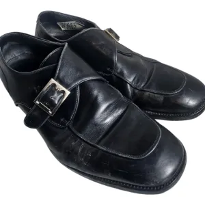 MENS BALLY ORANO Monk Strap Dress Shoes Size 10 D Black Leather/Made In Italy