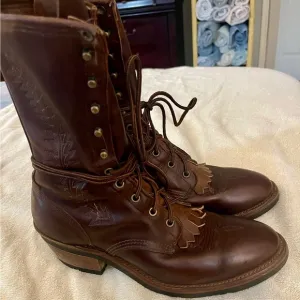 Men's Brown Leather lace up Boots - Abilene Boot Conpany