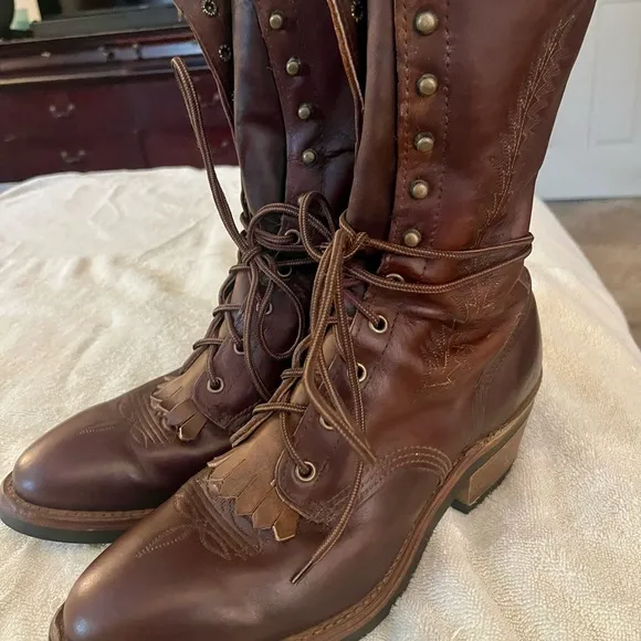 Men's Brown Leather lace up Boots - Abilene Boot Conpany