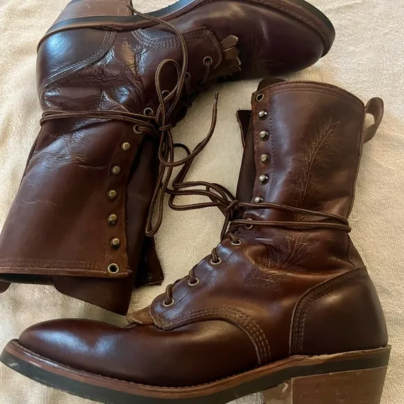 Men's Brown Leather lace up Boots - Abilene Boot Conpany