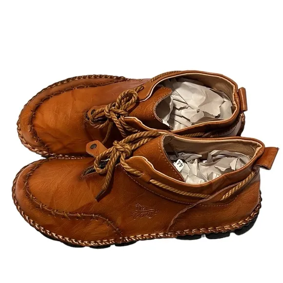 Men's Casual boots  Hand stitching Leather non slip ankle boots Size 44 or US 10