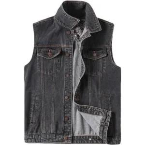 Men's Denim Vest Jean Vest Black Denim Motorcycle Black Biker
