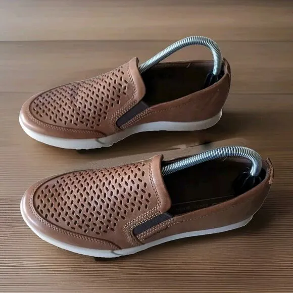 Men's ECCO Perforated Brown Loafer Slip-On Golf Sneakers Size 40 (US 7)