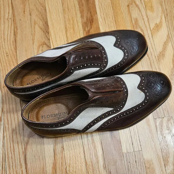 Men's Florsheim Size 10 D Limited Leather &amp; Linen Wingtip Dress Shoes