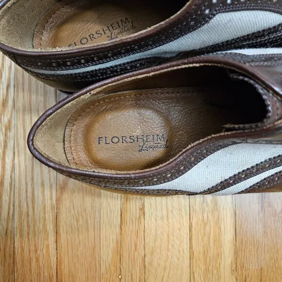 Men's Florsheim Size 10 D Limited Leather &amp; Linen Wingtip Dress Shoes